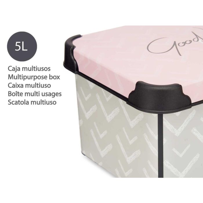 Caja de plástico Vibes Kipit 5L, 19x13.5x29.5 cm, estampado gris/rosa (12 Unidades) 3 Caja de plástico Vibes Kipit 5L, 19x13.5x29.5 cm, estampado gris/rosa (12 Unidades) 3