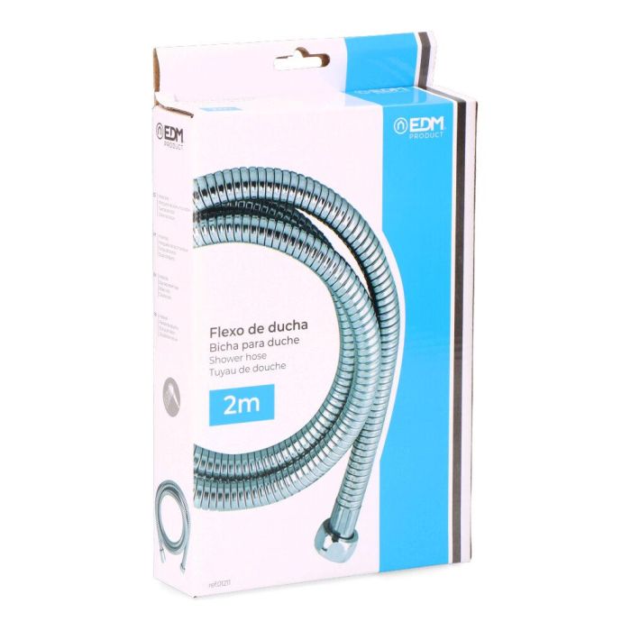 Edm Flexo de Ducha Acero Inoxidable Cromo 2 m Doble Cerradura Tuercas Latón 1