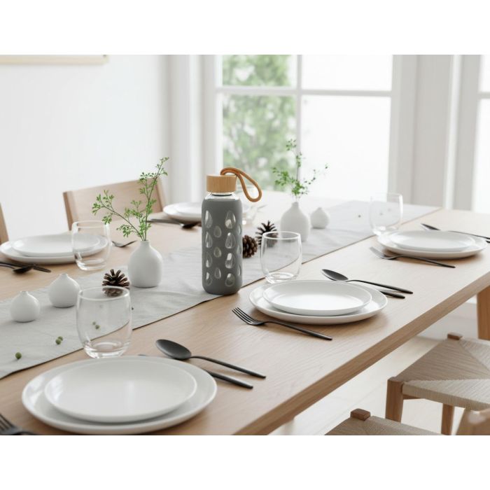 Inde Botella de Agua de Vidrio y Silicona 400 ml con Dimensiones 6x6x20 cm 3