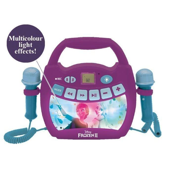 Lexibook Reproductor de Karaoke Infantil La Reina de las Nieves Portátil Bluetooth 2 Micrófonos Efectos de Luz Grabación de Voz Batería Recargable 2