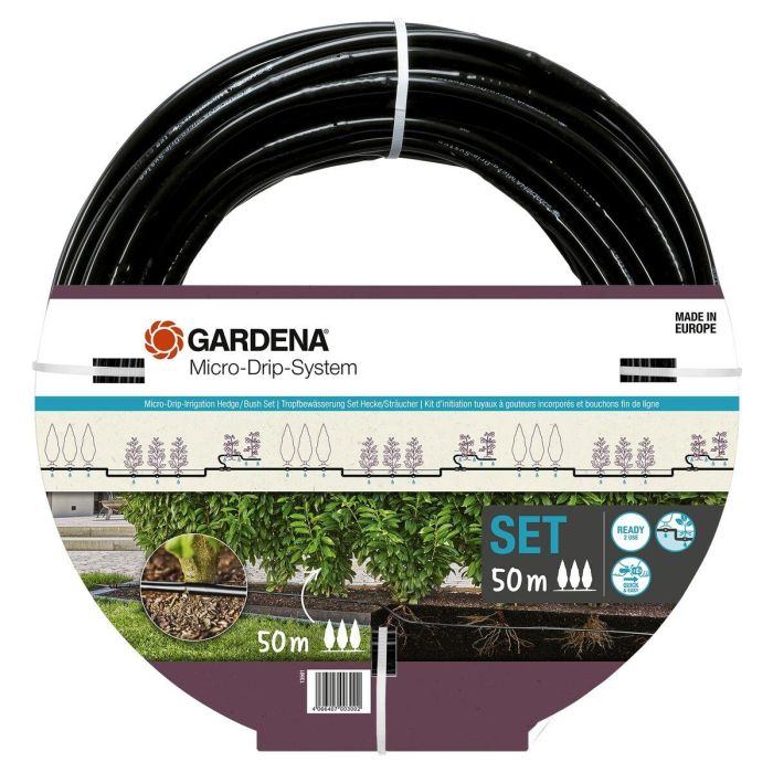 Gardena 13501-20 Kit de iniciación: 50 m de tubería de goteo incorporada y tapa del extremo de la línea 11
