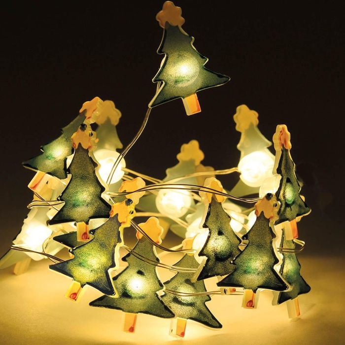 Guirnalda a pilas fija 20 leds motivos navideños (regalos, muñecos de nieve, árboles y renos) 1,05m