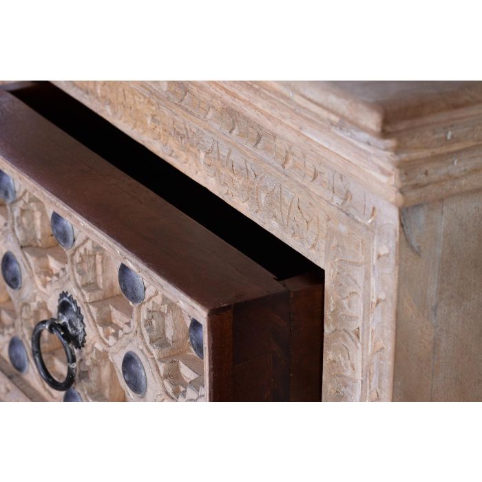 Giner y Colomer Mesita de Madera de Mango Natural con Detalles en Bronce y Cajones 2