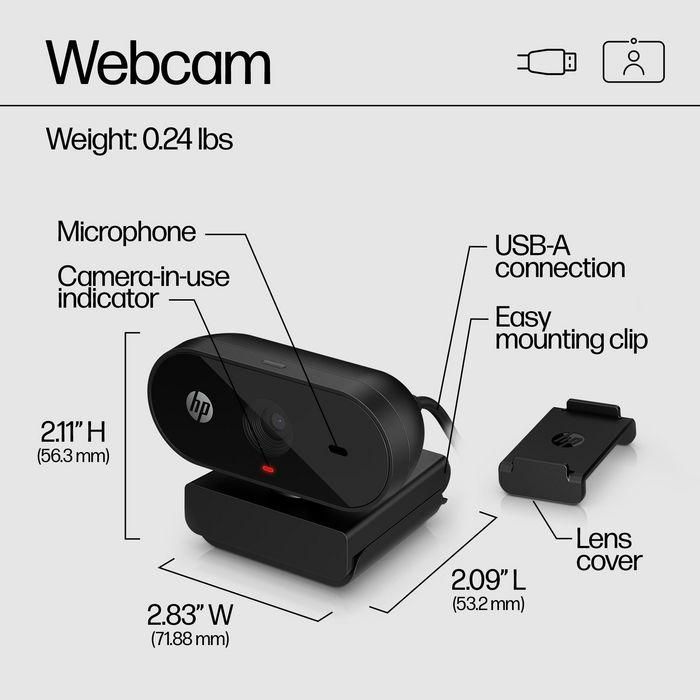 HP 53X26AA Webcam 320 Full HD 1080p con Micrófono Integrado, Gran Angular 66º, Cubierta de Privacidad, Rotación 360º, Works With Chromebook 20