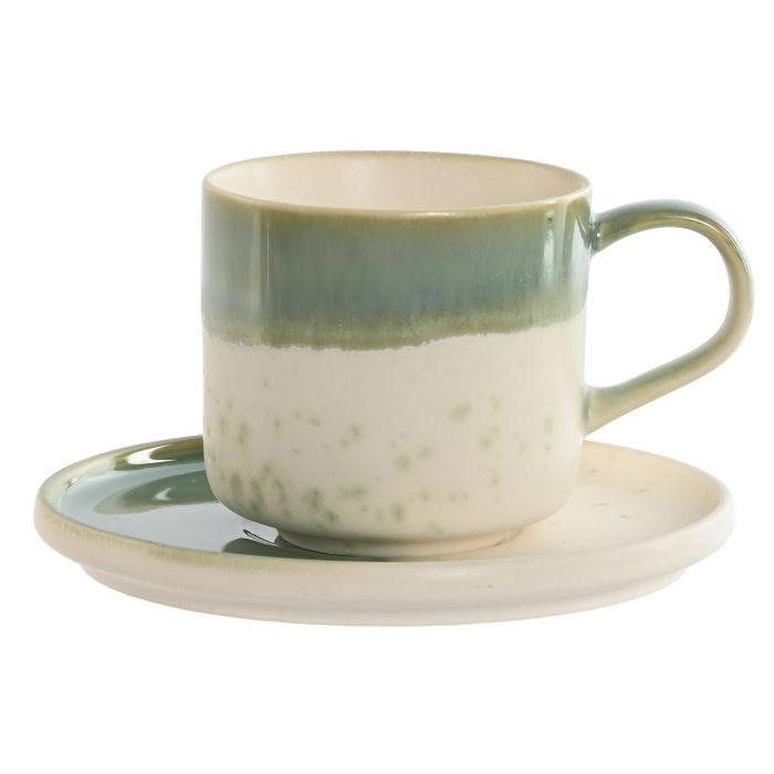 Taza Set Plato Oriental DKD Home Decor Verde Blanco 15 x 1 x 15 cm Set de 2 (6 Unidades)