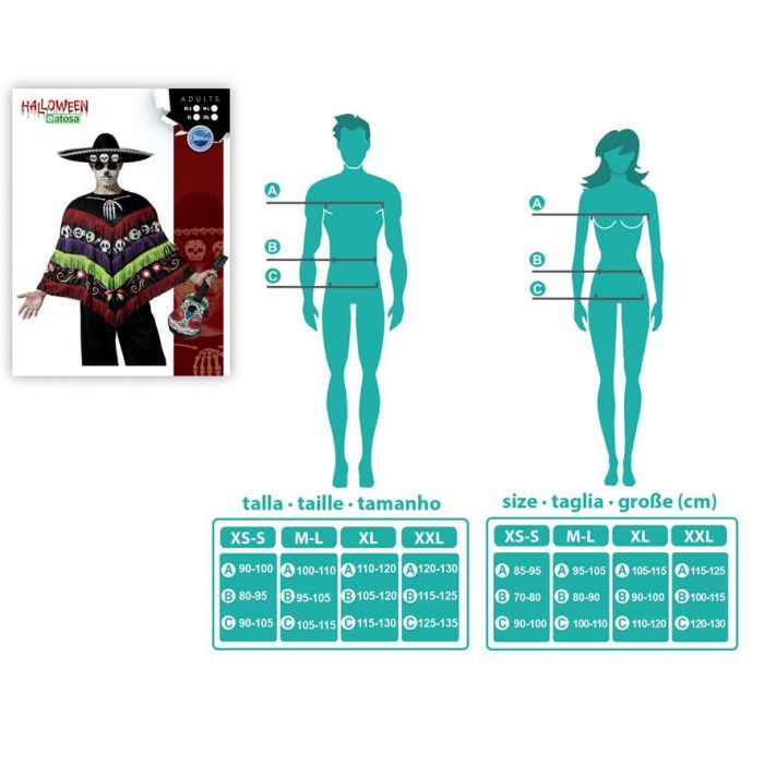 Disfraz Mariachi Hombre Adulto con Poncho Multicolor y Calaveras Talla Única 3 Disfraz Mariachi Hombre Adulto con Poncho Multicolor y Calaveras Talla Única 3