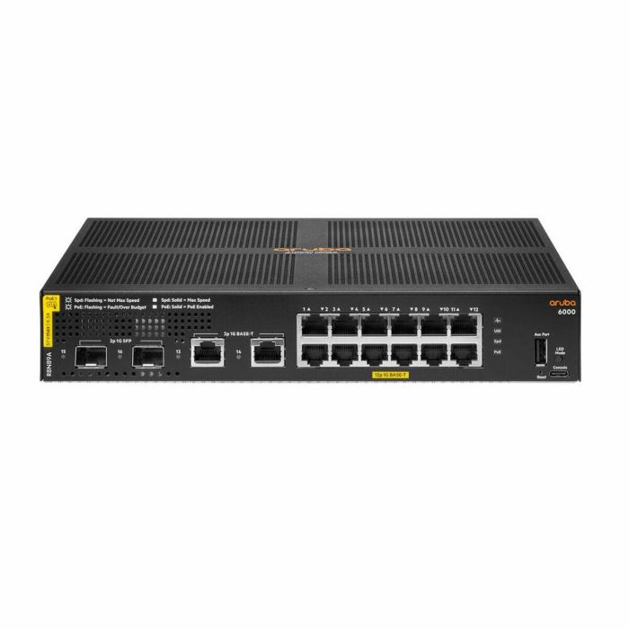 HP Enterprise Aruba 6000 12G + 2G/2SFP PoE+ (139W) Switch Gestionado L3 Montaje en Rack