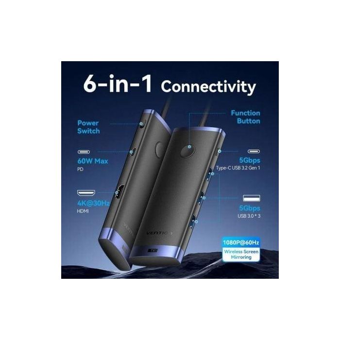 Adaptador/Transmisor de vídeo inalámbrico USB Tipo-C 3.2 - HDMI Vention TPVBB/ 60W 1 Adaptador/Transmisor de vídeo inalámbrico USB Tipo-C 3.2 - HDMI Vention TPVBB/ 60W 1