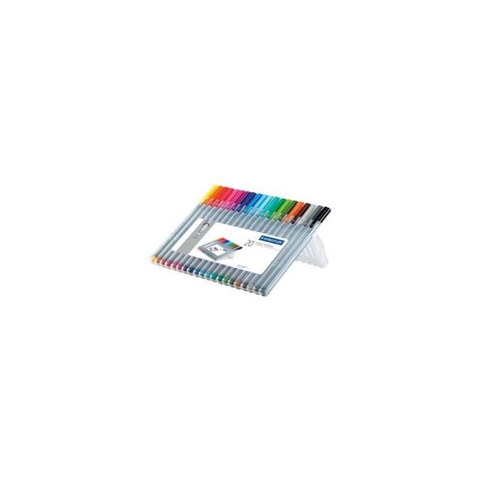 Staedtler Estuche 20 Rotuladores Triplus Fineliner 334, Colores Surtidos, Punta Superfina 0.3mm, Antisecado