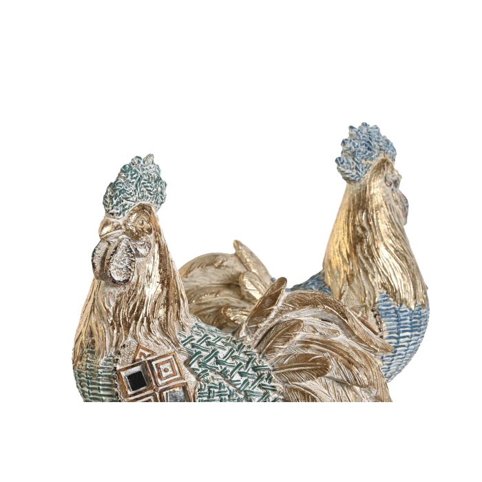 DKD Home Decor Figura Gallo Decorativa Azul Turquesa Resina 7.5 x 20 x 14.3 cm (2 Unidades) 1