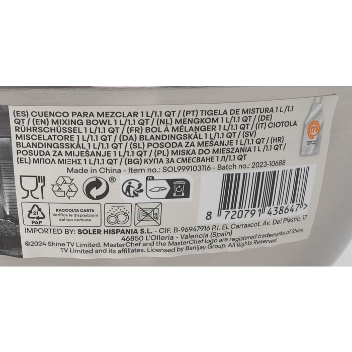 Bol de Acero Inoxidable 17x7.1 cm 0.8L Masterchef - Inde (24 Unidades) 2 Bol de Acero Inoxidable 17x7.1 cm 0.8L Masterchef - Inde (24 Unidades) 2