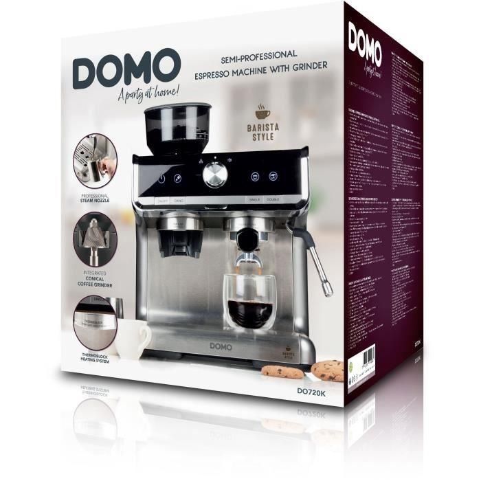 Cafetera espresso semiprofesional con molinillo - DOMO - DO720K - 1500 W - 15 bares - 1 o 2 tazas - 30 configuraciones 4 Cafetera espresso semiprofesional con molinillo - DOMO - DO720K - 1500 W - 15 bares - 1 o 2 tazas - 30 configuraciones 4