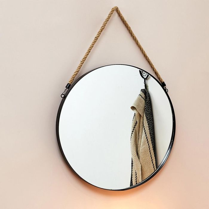 Home Deco Factory Espejo con Asa y Cuerda Natural Diámetro 50 cm 1