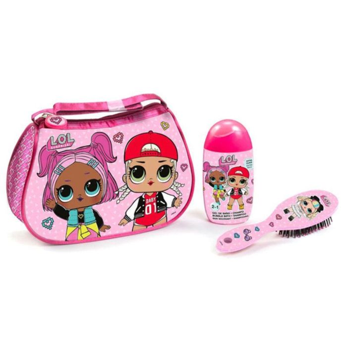 L.O.L. SURPRISE Neceser de Baño Niñas Set 3 Piezas: Gel-Champú 120ml y Cepillo Cabello. Kit Higiene Personal Infantil +3 años
