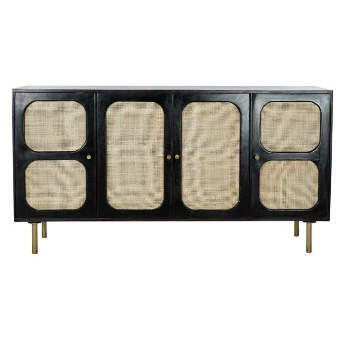 DKD Home Decor Buffet Moderno Negro Natural de Mango y Ratán con 4 Puertas, 3 Estanterías y Desmontable, 150 x 40 x 78 cm 2
