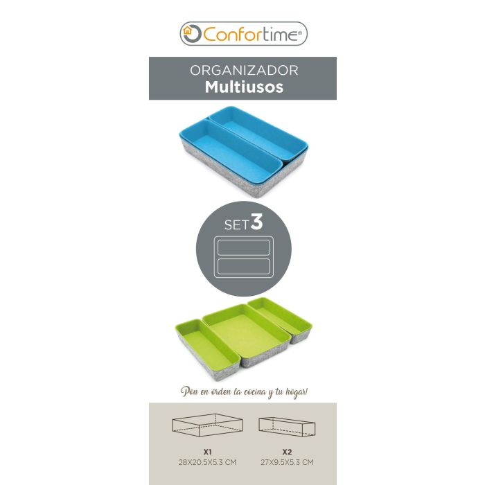 Confortime Set de 3 Organizadores de Fieltro 28 x 20.5 x 5.3 cm (6 Unidades) 2 Confortime Set de 3 Organizadores de Fieltro 28 x 20.5 x 5.3 cm (6 Unidades) 2