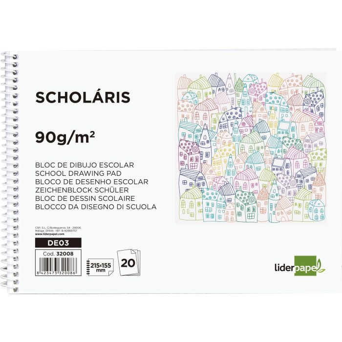 Bloc Dibujo Liderpapel Escolar Espiral 155x215 mm 20 Hojas 90 gr-M2 Sin Recuadro 5 unidades 1