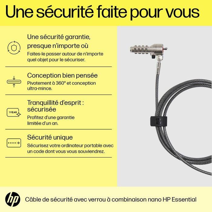 HP Essential Nano Combination Cable Lock para Portátiles con Ranura Nano, Seguridad sin Llave 5