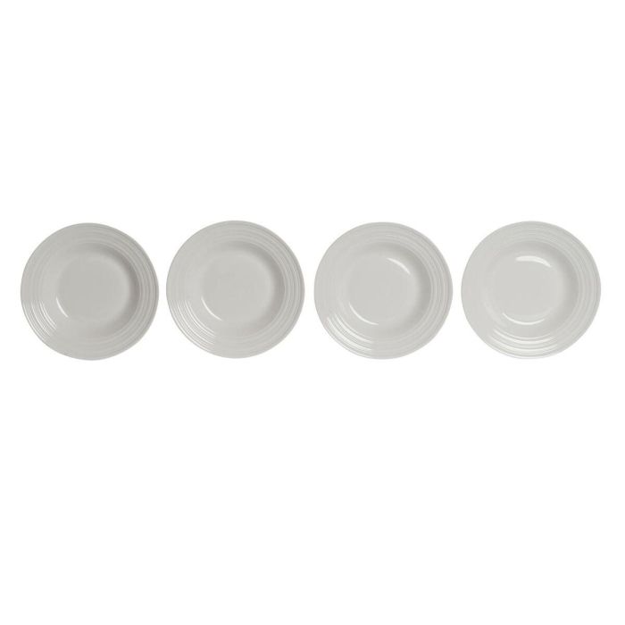 DKD Home Decor Set de 4 Platos Hondo Porcelana Blanco 20 x 3 x 20 cm Apto Microondas Lavavajillas