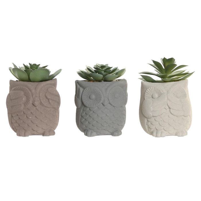 DKD Home Decor Figura Búho Cactus de Cemento/PVC Gris/Beige 7x9x7 cm (6 Uds.) Decoración Cottage