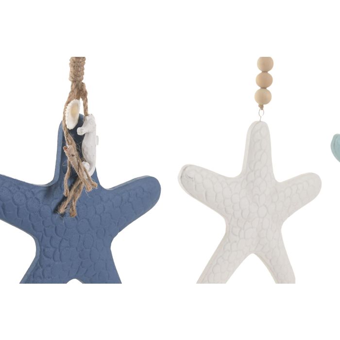 DKD Home Decor Decoracion Colgante Mediterraneo Blanco Azul Resina Cuerda 1.5 x 35 x 21.5 cm (12 Unidades)