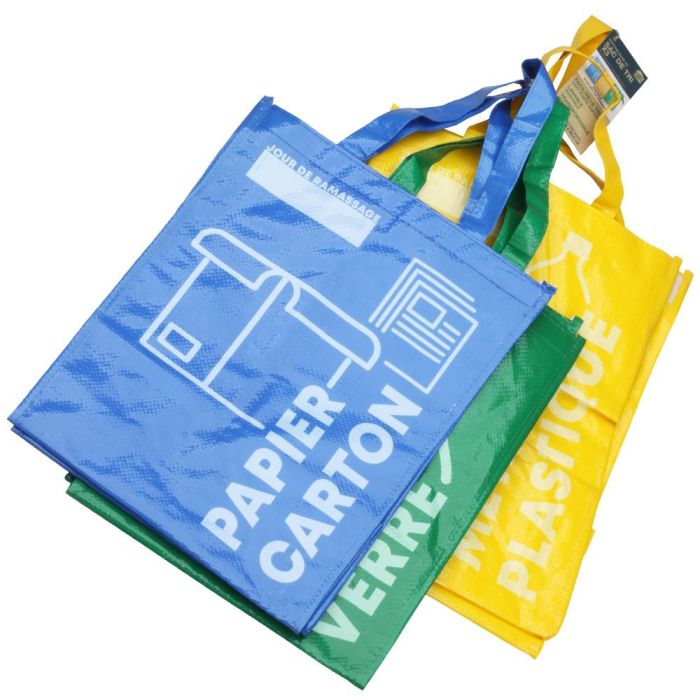 Je cherche une Idee Juego 3 Bolsas Reciclaje Separación Desechos Papel Cartón Metal Plástico Vidrio 28.5x27.5x40.5 cm 1