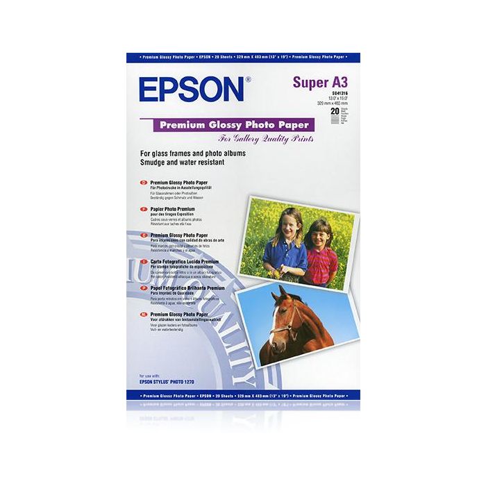 Epson Papel Premium Glossy Photo, 20 Hojas de A3+ - 250g/m2