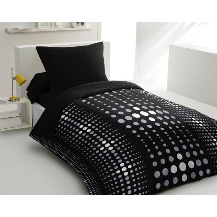 Steevy microfibra décimo - 1 cubierta nórdica 140x200 cm + 1 funda de almohada 63x63 cm - negro - pasión de lino para el hogar