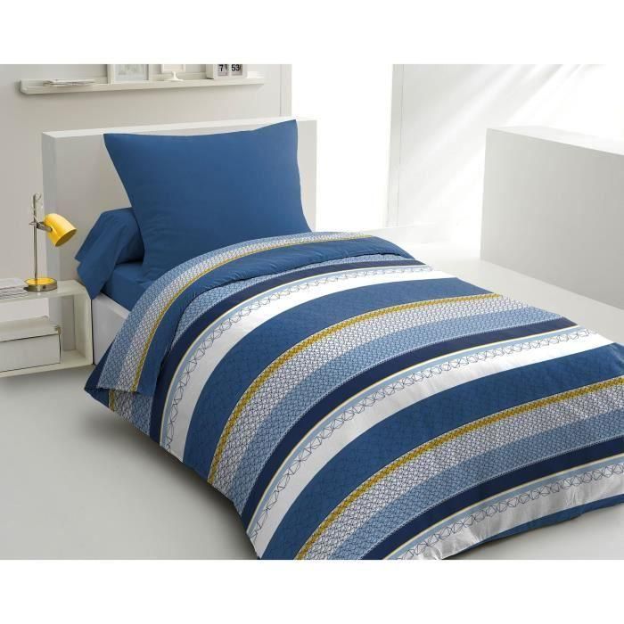 HOME PASSION Juego nórdico de microfibra STANIS - 1 funda nórdica 140 x 200 cm + 1 funda de almohada 63 x 63 cm - Azul