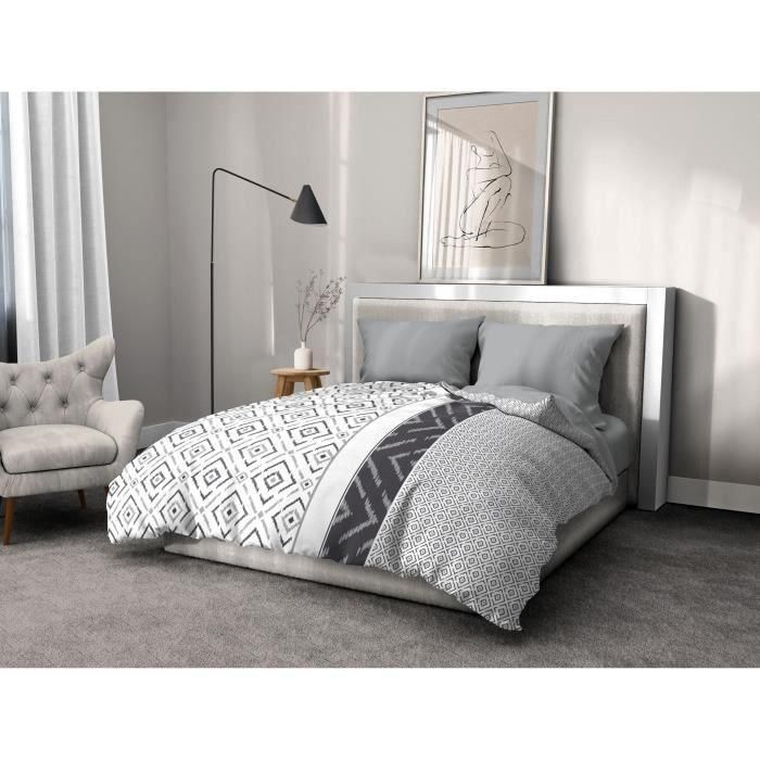 Juego nórdico de microfibra ETHNO - 1 funda nórdica 220 x 240 cm + 2 fundas de almohada 63 x 63 cm - Gris 1