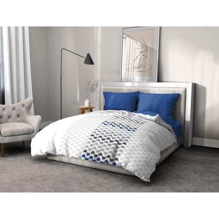 AMBROISIE Juego nórdico de microfibra - 1 funda nórdica 240 x 260 cm + 2 fundas de almohada 63 x 63 cm - Azul 2