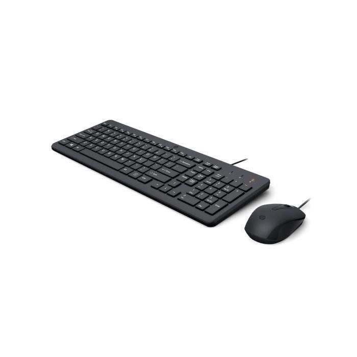 HP 150 Teclado y ratón con cable Negro, AZERTY, teclado preciso y ergonómico, silencioso, teclas ultraplanas para escritura rápida 1