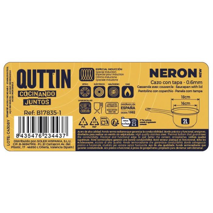 Cazo Inde 16 cm (2L) Acero Inoxidable con Tapa New Neron (8 Unidades) 5 Cazo Inde 16 cm (2L) Acero Inoxidable con Tapa New Neron (8 Unidades) 5