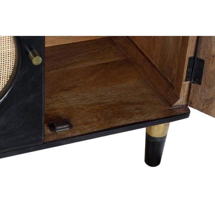DKD Home Decor Buffet Moderno Madera Mango y Ratán Negro y Natural con 4 Puertas 150x40x65 cm 6