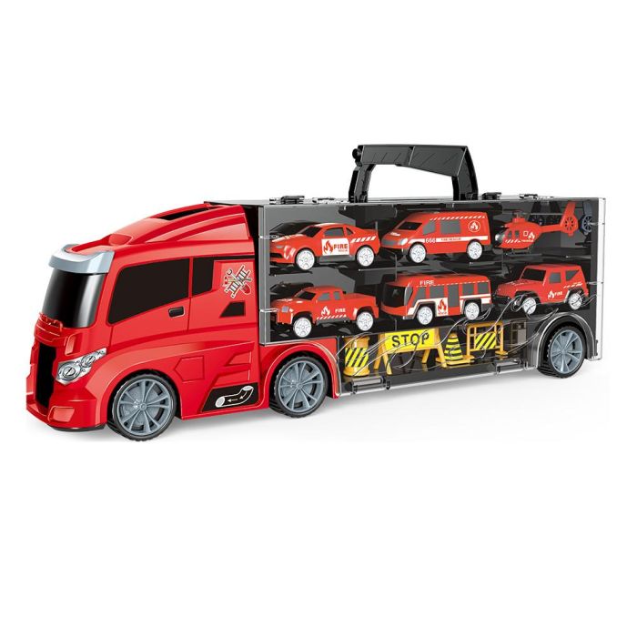 Tachan Camión Portacoches de Bomberos con Asa de Transporte, Incluye 5 Coches de Bomberos, Avión y Señales, +3 Años 0 Tachan Camión Portacoches de Bomberos con Asa de Transporte, Incluye 5 Coches de Bomberos, Avión y Señales, +3 Años 0