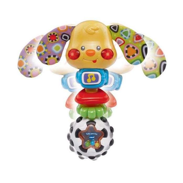 VTech Sonajero Perrito Toby con Luces, Música y Diferentes Texturas para Bebés 0-24 Meses, Juguete Educativo con Pilas Incluidas, 18x13.5x5 cm