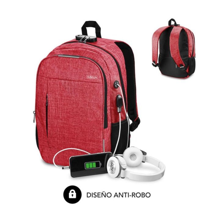 SUBBLIM Mochila para Portátil Urban Lock Backpack 16" Red SUBBLIM Mochila para Portátil Urban Lock Backpack 16" Red