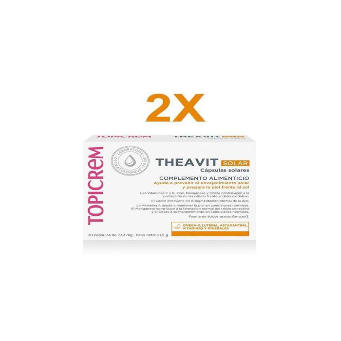 Topicrem SUN PROTECT THEAVIT Pack 60 Cápsulas - Complemento Alimenticio Protección Solar Antioxidante Pieles con Alergia Solar