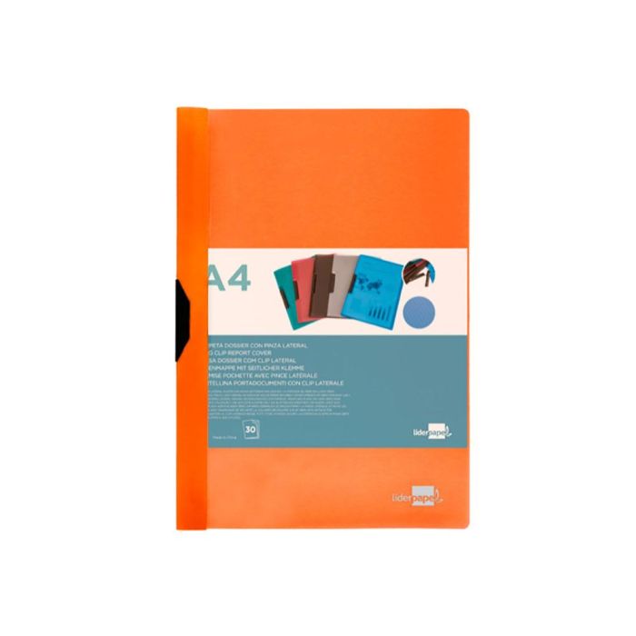 Carpeta Liderpapel Dossier Pinza Lateral Polipropileno Din A4 Naranja Fluor Opaco 30 Hojas Pinza Deslizante 1