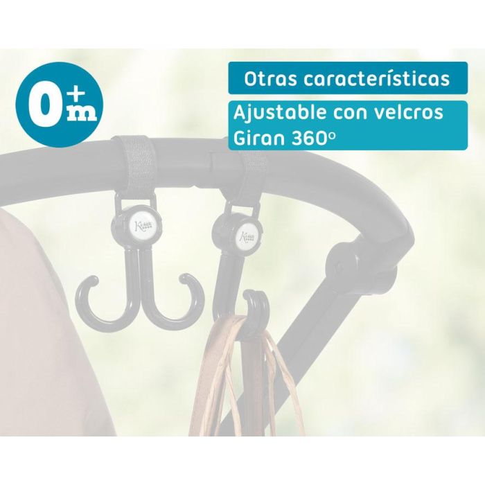KioKids Ganchos Dobles para Carrito con Velcro - Set de 2 Unidades Negros para Colgar Bolsas 4