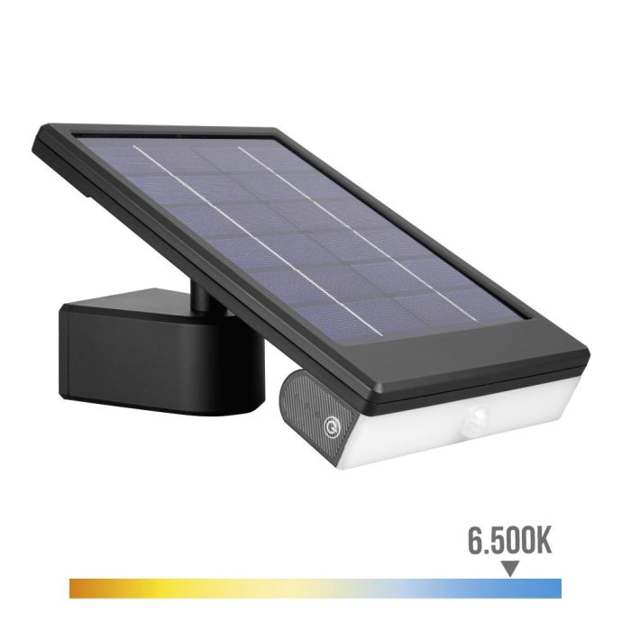Edm Aplique Solar LED 6W 720lm 6.500K con Sensor Crepuscular y Movimiento, Luz Fría, Negro, IP65 Edm Aplique Solar LED 6W 720lm 6.500K con Sensor Crepuscular y Movimiento, Luz Fría, Negro, IP65