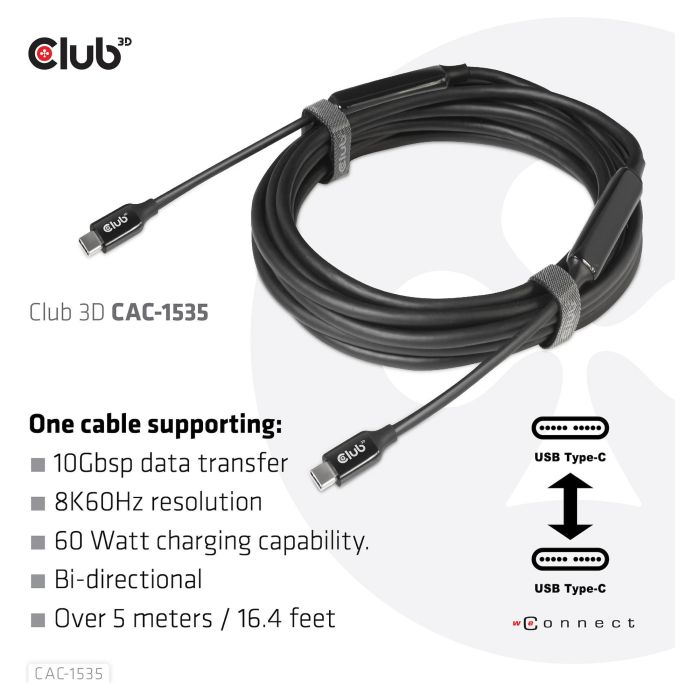 Club 3D CAC-1535 Cable USB 3.2 Gen 2 Tipo C a Tipo C Macho a Macho 5 Metros 10 Gbps Negro 4
