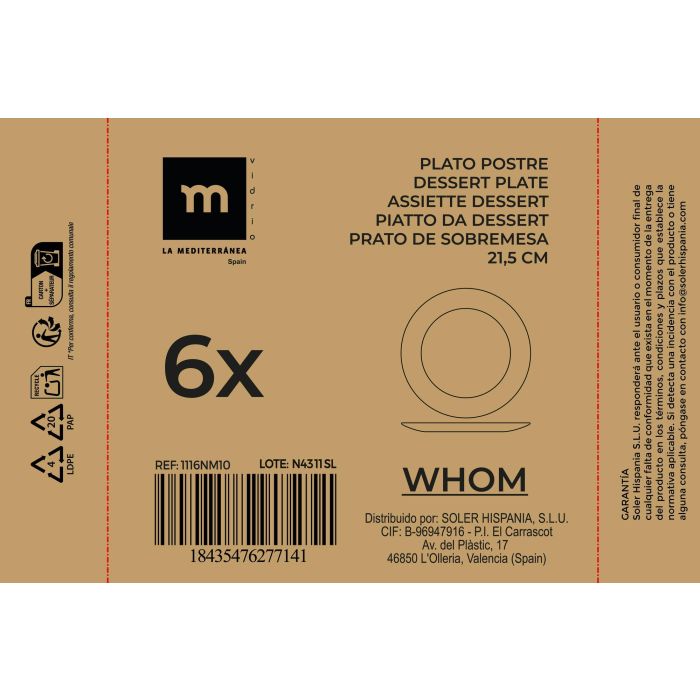 La Mediterranea Plato Postre 21.5 cm Opal Colección Whom 3