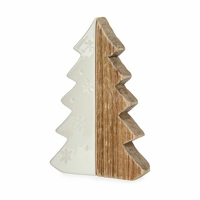 Figura Decorativa Árbol de Navidad Blanco Natural Madera Cerámica 3 x 21 x 14 cm (6 Unidades) 1