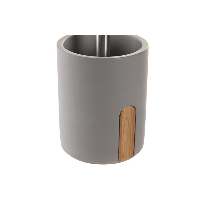 DKD Home Decor Escobillero de Baño Scandi, Fabricado en Cemento y Bambú, Color Gris Natural, con Dimensiones de 9.5x36.5x9.5 cm 1