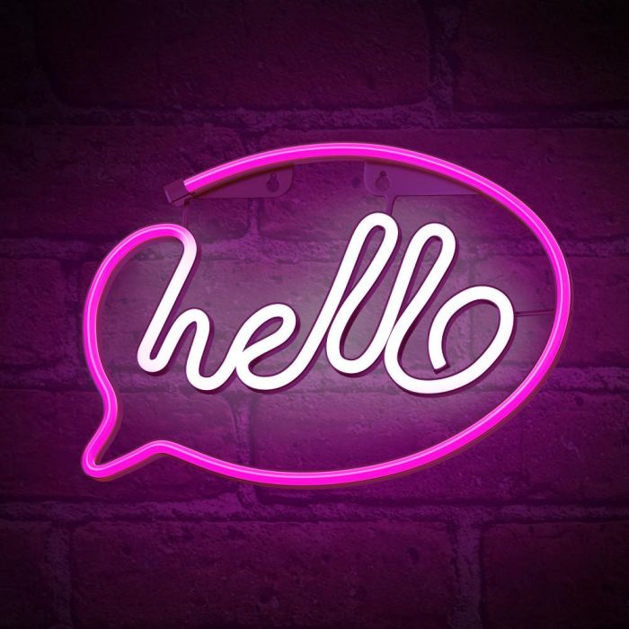 Forever Lámpara LED Neón Decorativa Hello Pink para Pared - 30 cm, Luz Rosa, Alimentación USB/Pilas