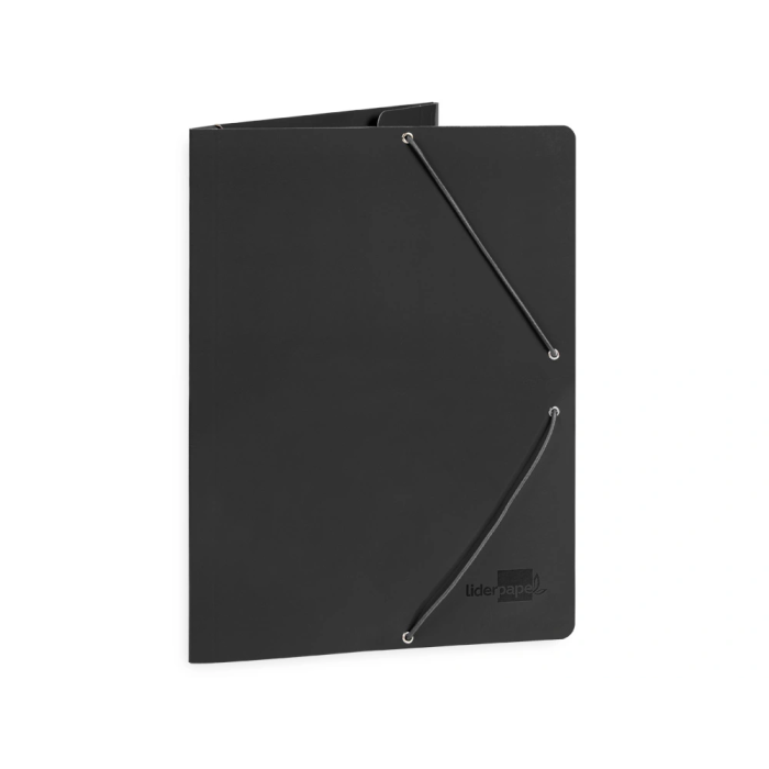 Liderpapel Carpeta Gomas Tres Solapas Cartón Plastificado Folio Color Negro 2