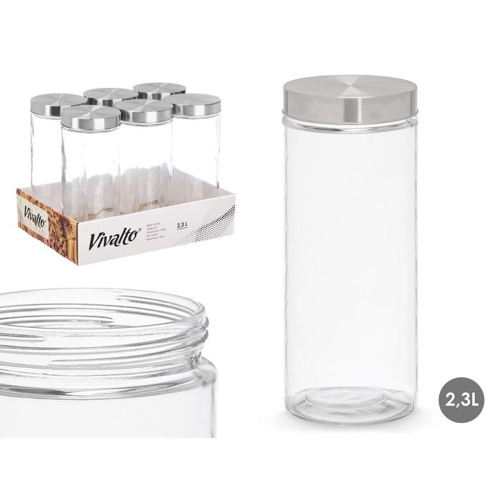 Tarro Vidrio Tapa Acero 2,3L Vivalto 11X27CM (12 Unidades) Tarro Vidrio Tapa Acero 2,3L Vivalto 11X27CM (12 Unidades)