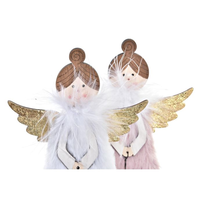 DKD Home Decor Figura Navidad Angel Madera Lana Blanco Rosa Palo Dorado 4 x 19 x 9.5 cm (12 Unidades) 1