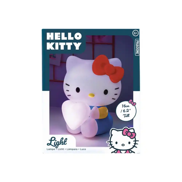 Wondee Lámpara Sobremesa Hello Kitty con Corazón Rosa 16 cm, Decoración Sanrio, Iluminación con Pilas AAA